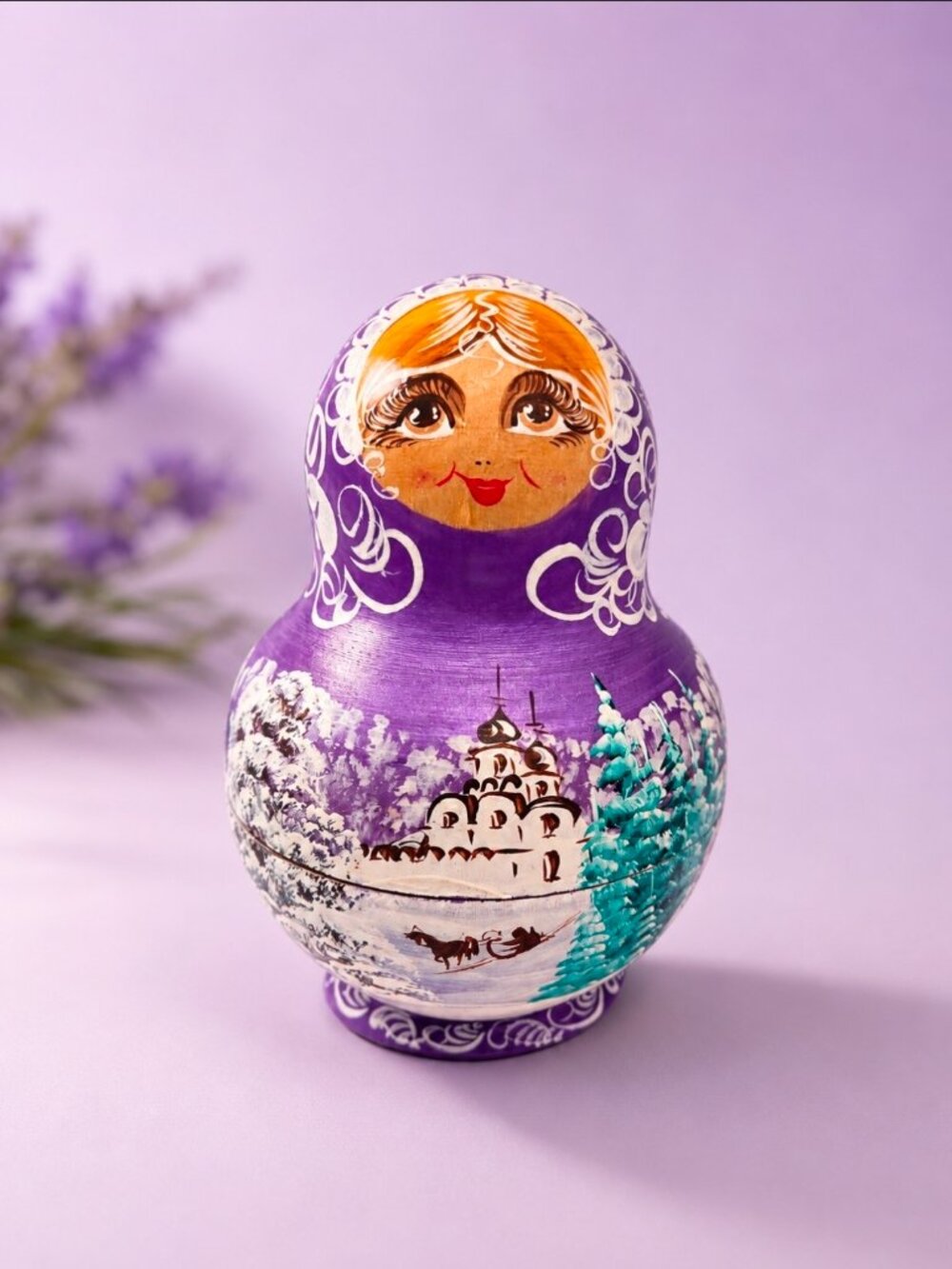 Vintage Russian Babushka Nesting Dolls Purple Wood Traditional 9 Piece Set